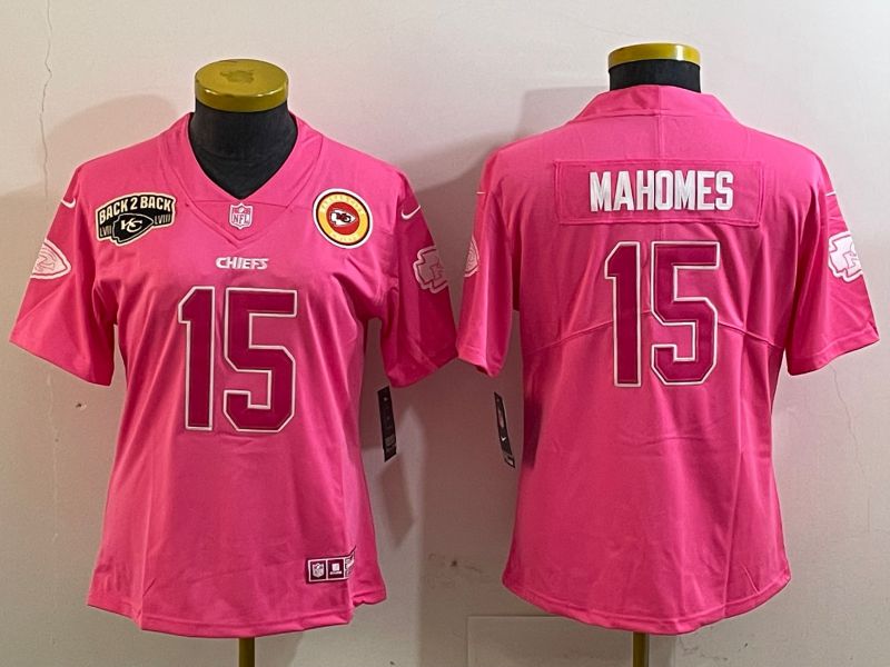 Youth Kansas City Chiefs 15 Mahomes Pink 2025 Nike Vapor Limited NFL Jersey style 3